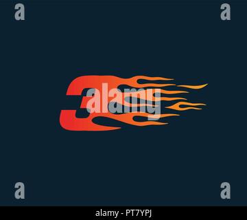 Number 3 fire flame Logo. speed race design concept template Stock Vector