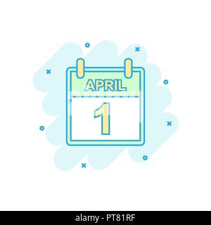Cartoon colored april 1 fool day calendar icon in comic style. Calendar illustration pictogram. April sign splash business concept. Stock Vector