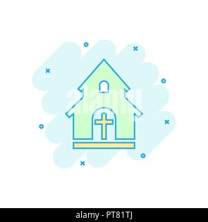 Cartoon colored church sanctuary icon in comic style. Temple building illustration pictogram. Church sign splash business concept. Stock Vector