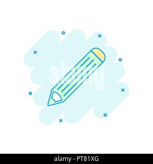 Pencil icon in comic style. Pen cartoon vector illustration on white ...