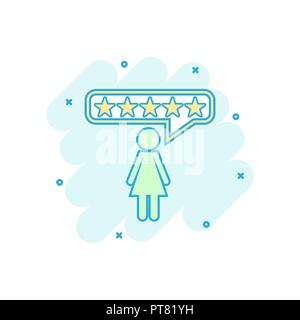 Cartoon colored customer reviews icon in comic style. Rating feedback illustration pictogram. Review sign splash business concept. Stock Vector