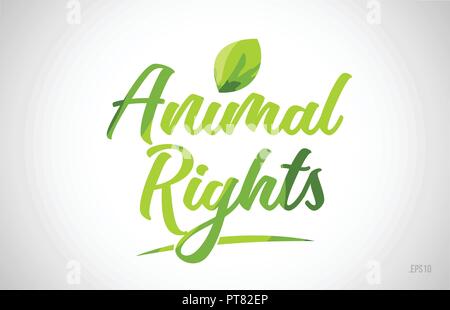 animal rights green leaf word on white background suitable for card icon or typography logo design Stock Vector