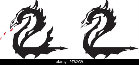 Ethnic dragon symbol in the form of number two. Icons of dragons in the form of the two with elements of a wing and an arrow for your creative design Stock Vector