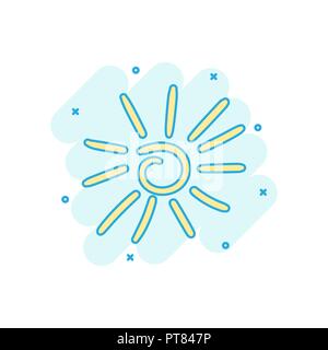 Cartoon colored hand drawn sun icon in comic style. Sunlight illustration pictogram. Sun sign splash business concept. Stock Vector