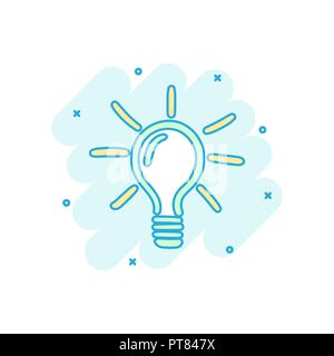 Cartoon colored sketch light bulb icon in comic style. Hand drawn idea illustration pictogram. Lightbulb sign splash business concept. Stock Vector