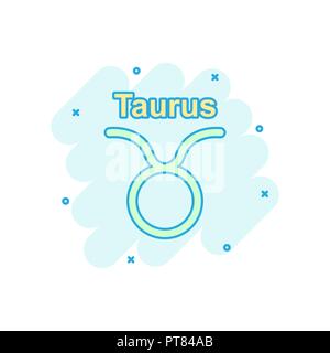 Vector cartoon taurus zodiac icon in comic style. Astrology sign illustration pictogram. Taurus horoscope business splash effect concept. Stock Vector