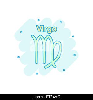 Vector cartoon virgo zodiac icon in comic style. Astrology sign illustration pictogram. Virgo horoscope business splash effect concept. Stock Vector