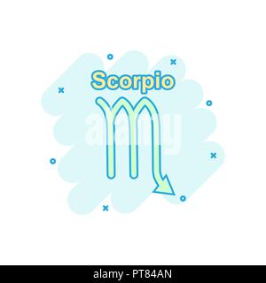 Vector cartoon scorpio zodiac icon in comic style. Astrology sign illustration pictogram. Scorpio horoscope business splash effect concept. Stock Vector