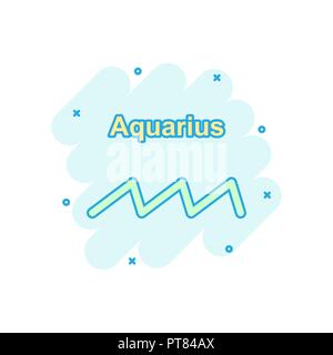 Vector cartoon aquarius zodiac icon in comic style. Astrology sign illustration pictogram. Aquarius horoscope business splash effect concept. Stock Vector