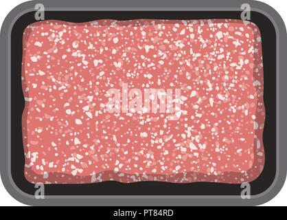 vector minced meat in plastic tray isolated on white background, ground raw beef or pork in black package. flat graphic style, eps10 Stock Vector