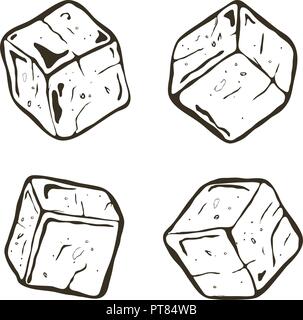 vector black and white ice cubes. transparent ice cube chunks isolated on white background Stock Vector