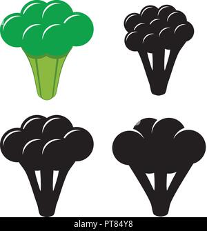 vector broccoli symbols isolated on white background. icon of raw broccoli cabbage as healthy organic food for vegetarian diet. black and green flat c Stock Vector