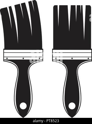 vector set of two black and white artist paint brushes isolated on white background. collection of paintbrush tools. paint brush flat icons Stock Vector