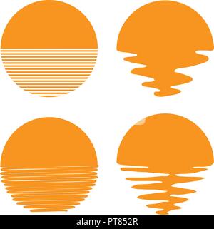 vector sunset or sunrise icons. sun and sea logo for nature and travel background illustrations. set of flat symbols of sunsets and sunrises Stock Vector