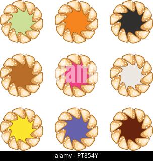 vector jam and chocolate pie set. fruit tart with tasty berry jam filling isolated on white background. pie icons Stock Vector