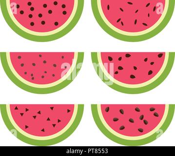 vector watermelon icons set isolated on white background. collection of colorful watermelon slices Stock Vector