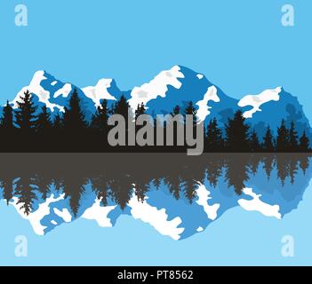 vector pine forest background pattern. abstract blue and white panorama of nature landscape with evergreen coniferous trees and mountain silhouettes r Stock Vector