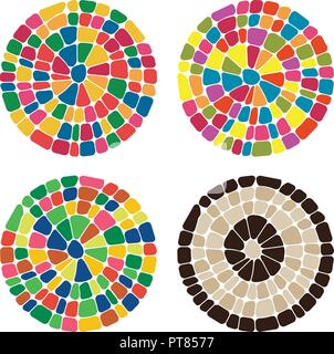 vector abstract colorful mosaic round patterns. set of pebble stone mosaic circle backgrounds, rainbow colors Stock Vector