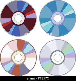 vector dvd or cd disc icons isolated on white background. set of compact discs for data storage. music or video record disks Stock Vector