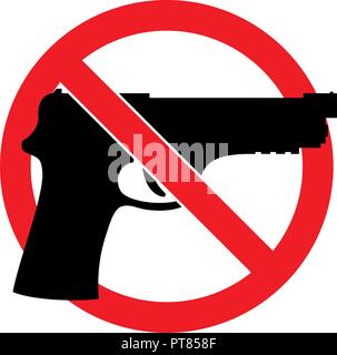 vector no guns sign isolated on white background. symbol of gun prohibition. icon of black pistol with red circle as danger warning. no handgun illust Stock Vector