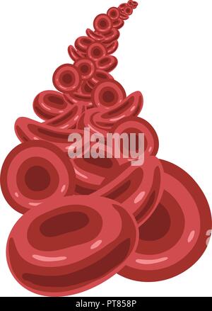 vector background with red blood cells flowing through vein or artery. bloodcells stream isolated on white background. collection of blood cell symbol Stock Vector