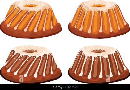 vector homemade cakes isolated on white background. baked dessert cake with chocolate and cake with white icing Stock Vector