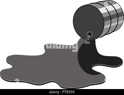vector illustration of crude oil spilled from black container isolated on white background. fuel industry pollution illustration Stock Vector