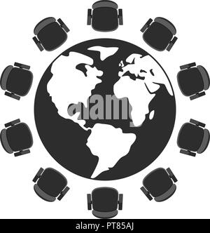 vector round table for discussion meeting isolated on white background. top view of round table and chairs icon for business backgrounds Stock Vector
