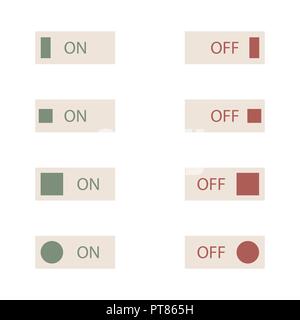 Set of different flat buttons and switches. Web interface design elements isolated on white background, vector illustration. Stock Vector