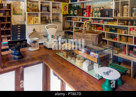 Early 20th Century Village Store interior at the Ryedale Folk Museum in Hutton le Hole, North Yorkshire, England, UK Stock Photo