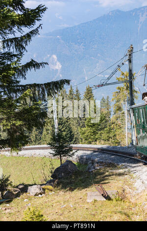 Old passenger train on his way to Schynige Platte from Interlaken. Switzerland Stock Photo