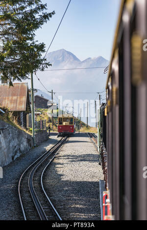 Old passenger train on his way to Schynige Platte from Interlaken. Switzerland Stock Photo