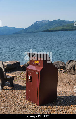 Trash can on the beach, Hoonah, Alaska, USAHoonah, Alaska, USA Stock Photo