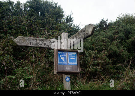 Signage indicating directions to Daley and St. Michael, Isle of Man Stock Photo