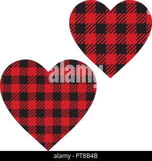 Vector Set Cell Heart backgrounds red and black color. Abstract checkered backdrop fashion cloth cage. Stock Vector