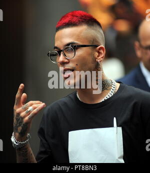 Sfera Ebbasta poses for pictures while shopping in Milan Featuring: Sfera  Ebbasta Where: Milan, Italy When