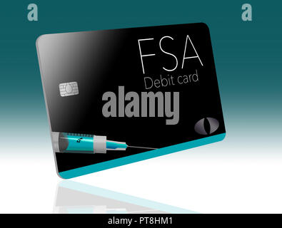 This is a flexible spending account debit card. This FSA card is generic with mock logos.  This is an illustration. Stock Photo