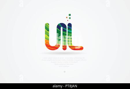 ul u l alphabet letter logo icon combination design with rainbow color Stock Vector