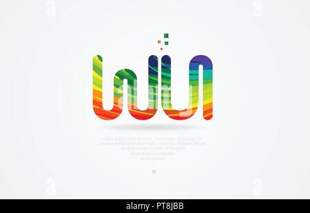 wu w u alphabet letter logo icon combination design with rainbow color Stock Vector