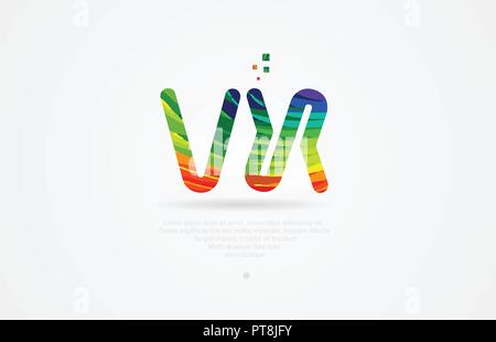 vx v x alphabet letter logo icon combination design with rainbow color Stock Vector