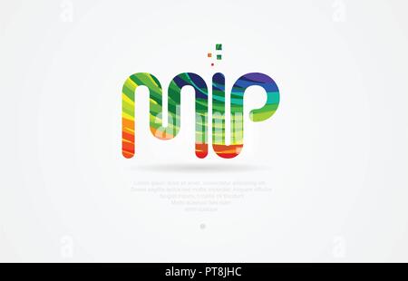 mp m p alphabet letter logo icon combination design with rainbow color Stock Vector