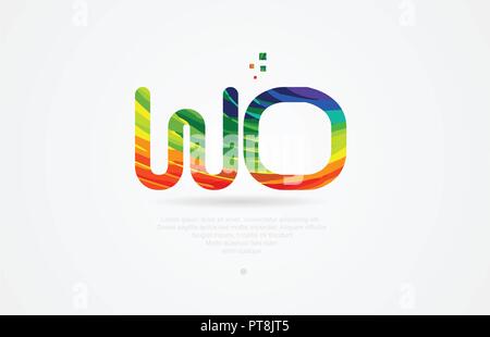 wo w o alphabet letter logo icon combination design with rainbow color Stock Vector
