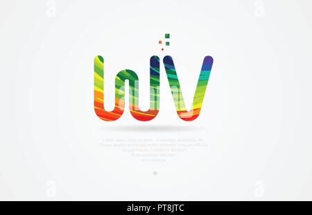 wv w v alphabet letter logo icon combination design with rainbow color Stock Vector