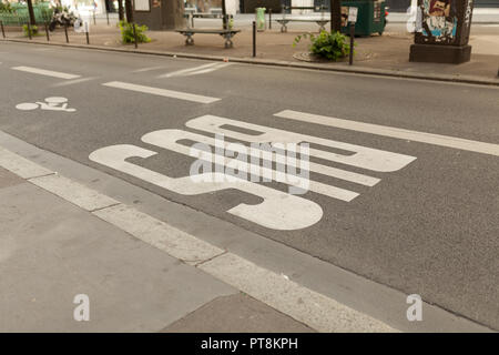 Paris, France 02 June, 2018: Bus sign on the road. Stock Photo