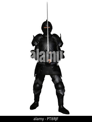 Black Knight in Medieval Armour Stock Photo