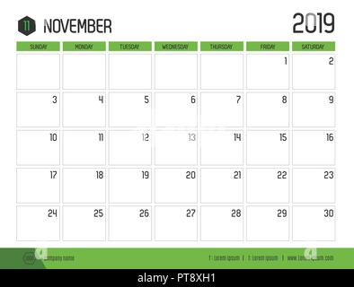 Vector of calendar 2019 ( November ) in simple clean table style with ...
