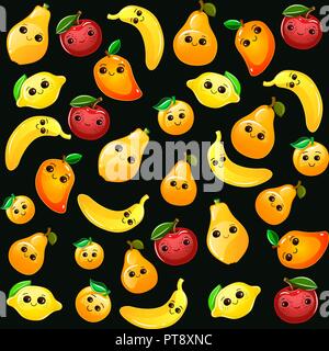 Seamless fruit background. Various Funny Cartoon Fruits. Colorful vector seamless fruit pattern Stock Vector