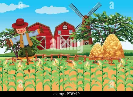 Farm scene with crops and scarecrow Stock Vector Image & Art - Alamy