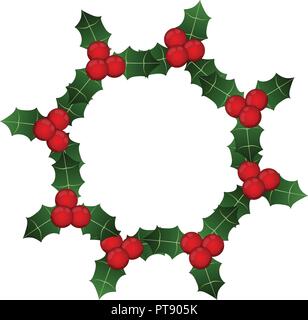 Red Berry Christmas Wreath isolated on White Background. Vector Illustration. Stock Vector