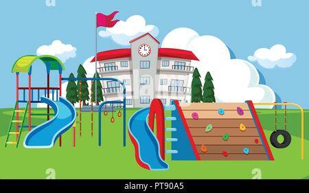 School yard playground scene illustration Stock Vector